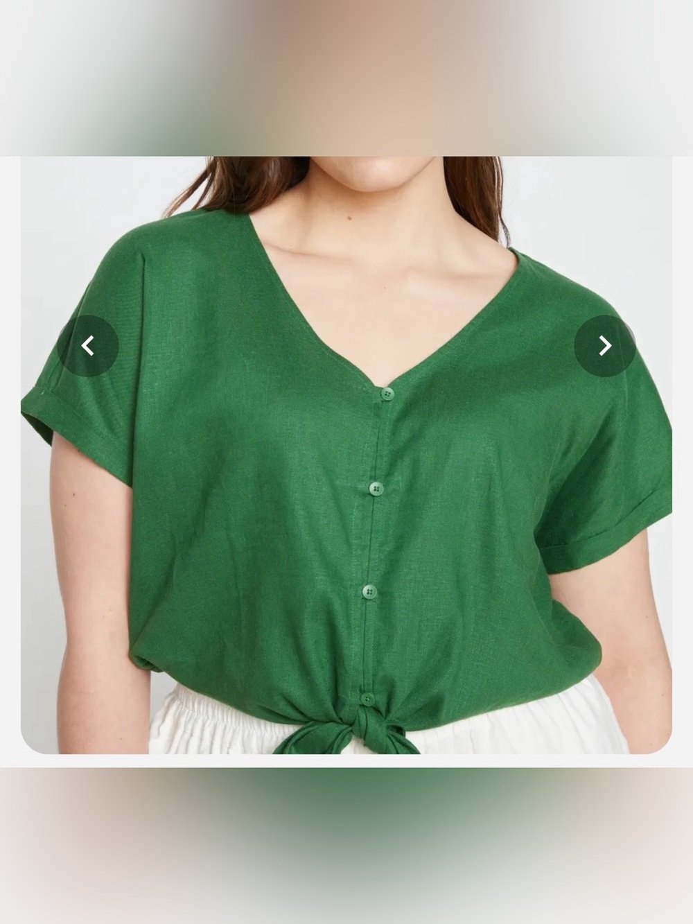 “Universal Standard” Tropez Tied Linen Crop Top in Emerald Green